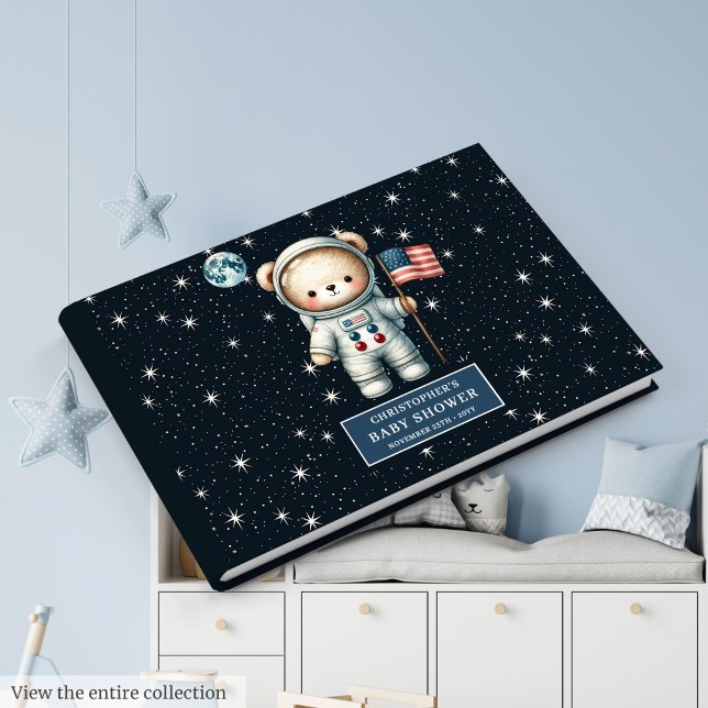 Visitas Astronautas do Urso de Teddy do Livro do chá de fr (Baby Shower Guest Book Teddy Bear Astronaut Boys)