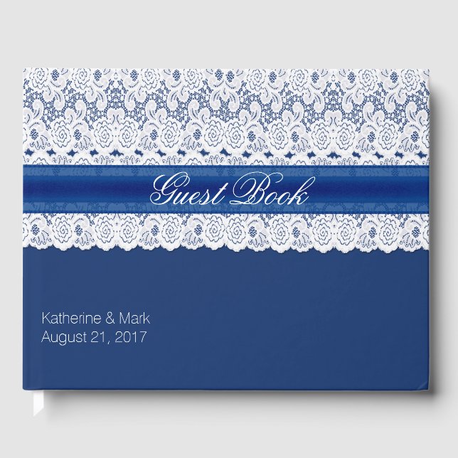 Visitas Azul Real com Livro de Convidados de Casamento de  (Frente)