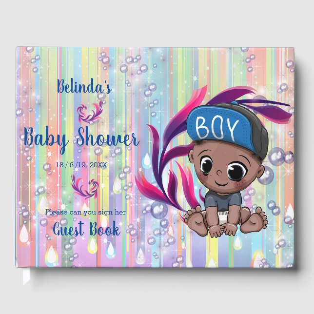 Visitas Baby Boy Bubbles e Unicores Livro de Convidados (Frente)