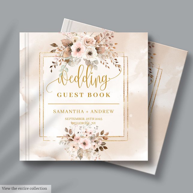 Visitas Beige Blush Dourado Livro de Convidados do Casamen (Beige Blush Gold Boho Fall Wedding Guest Book )