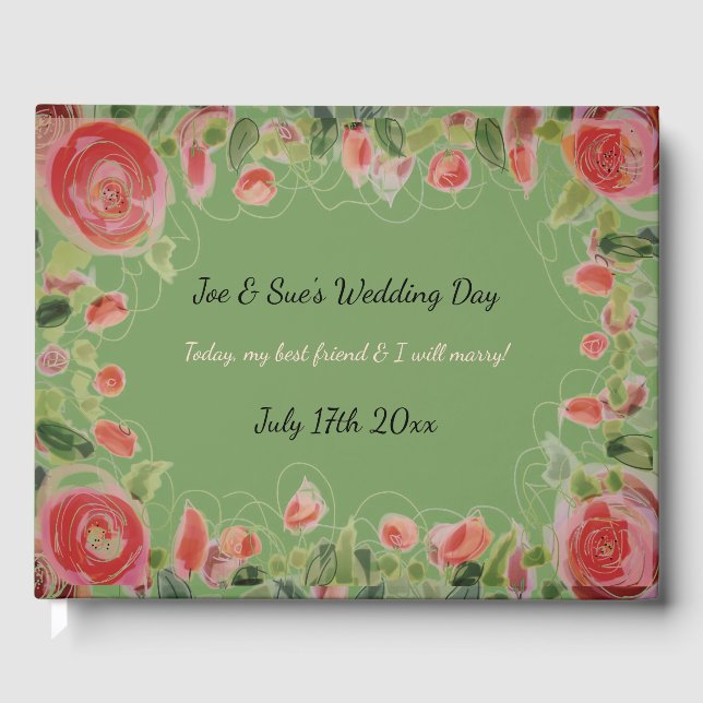 Visitas Belo Livro de Convidados de Casamento Florado (Frente)