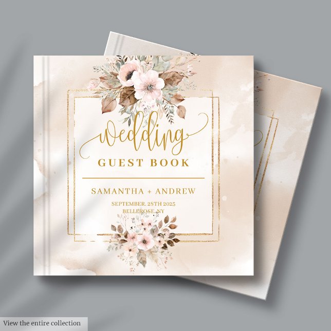 Visitas Blush Neutro e Dourado Livro de Convidados de Casa (Neutral Blush and Gold Boho Wedding Guest Book)