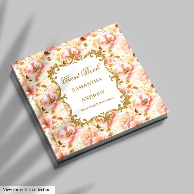 Visitas Bonito Livro de Convidados de Casamento Dourado pa (Pretty Blush Gold Wedding Guest Book for Memories)