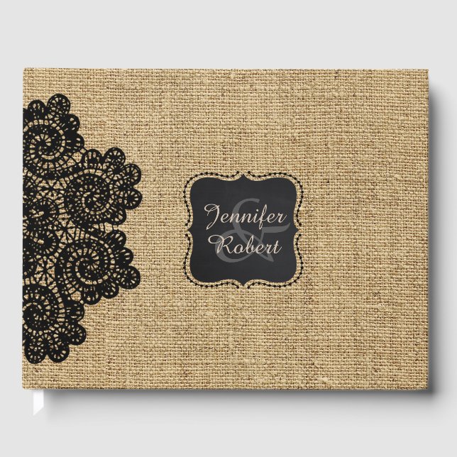 Visitas Burlap Russo e Livro de Convidados Personalizados  (Frente)