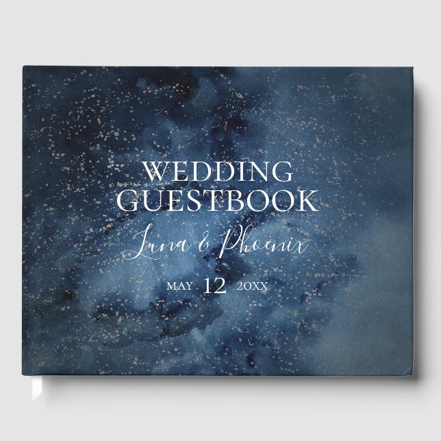Visitas Celestial Night Sky | Livro de Convidados Silver W (Frente)
