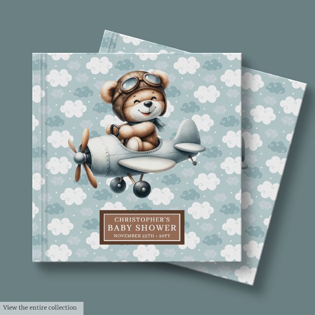 Visitas Chá de fraldas do livro convidado do Teddy Bear Pi (Baby Shower Guest Book Teddy Bear Pilot Boy Decor)
