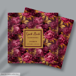 Visitas Chic Blush Burgundy Dourado Livro de Convidados