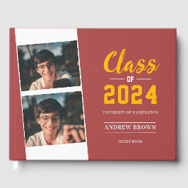 Visitas Classe de Foto de Pastel Red e Dourado Livro de Co