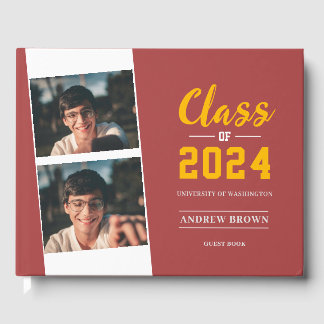 Visitas Classe de Foto de Pastel Red e Dourado Livro de Co