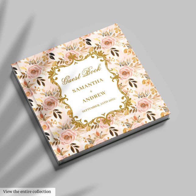 Visitas Clássico Blush Dourado Boho Assinatura do Livro de (Classic Blush Gold Boho Wedding Guest Book Signing)