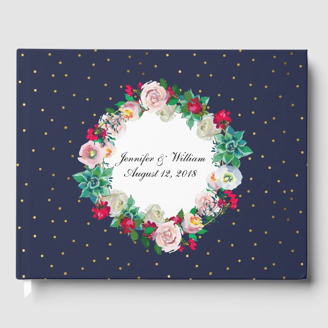 Visitas Dourado Confetti e Flores, Livro de Convidados (Frente)