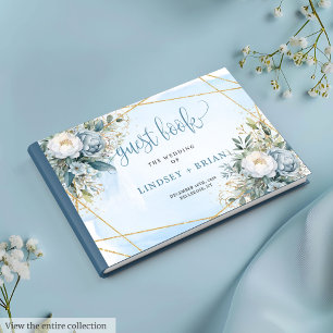 Visitas Dourado Livro de Convidados Romântico Pastel Azul