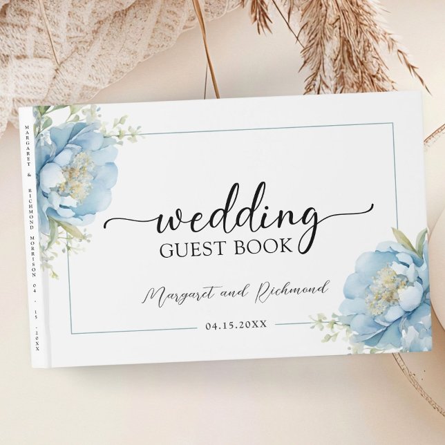 Visitas Dusty Blue Peony Livro de Convidado para Casamento (Criador carregado)