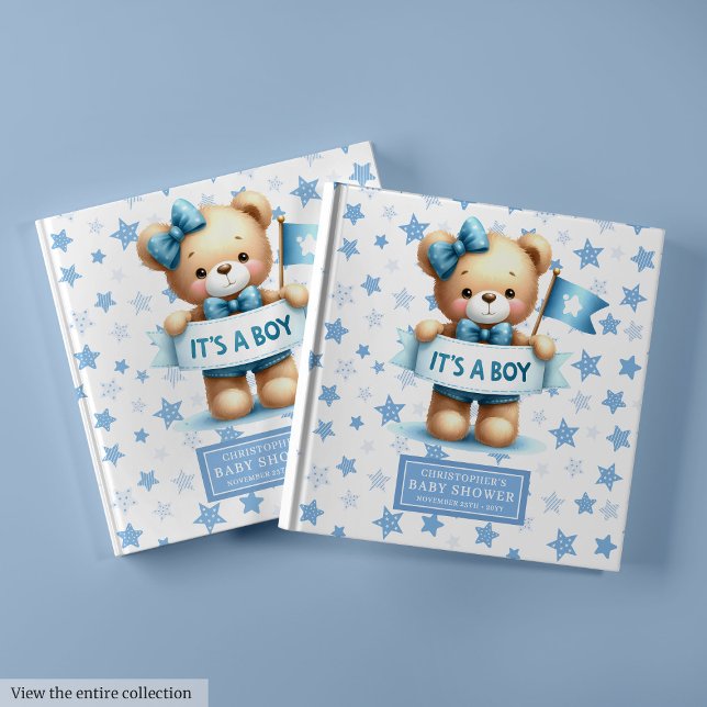 Visitas É um livro de hóspedes de ursinho para chá de fral (It’s a boy teddy bear guest book for baby shower)