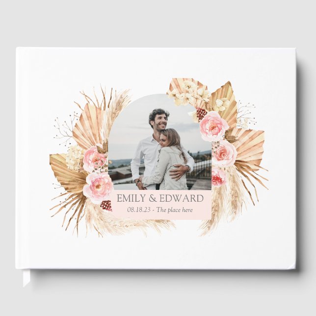 Visitas Elegante Boho Floral Pampas Grass Livro de fotos (Frente)