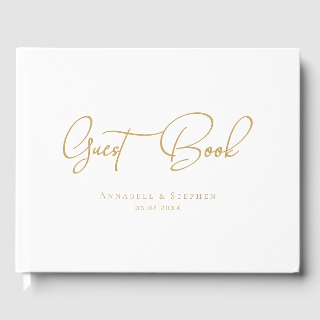 Visitas Elegante, Letra Script, Branco, Livro de Convidado (Frente)