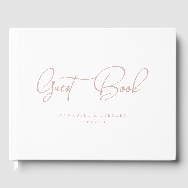 Visitas Elegante, Letra Script, Branco, Livro de Convidado (Frente)