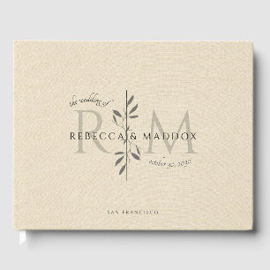 Visitas Elegante Livro de Casamento com Monograma Botânico