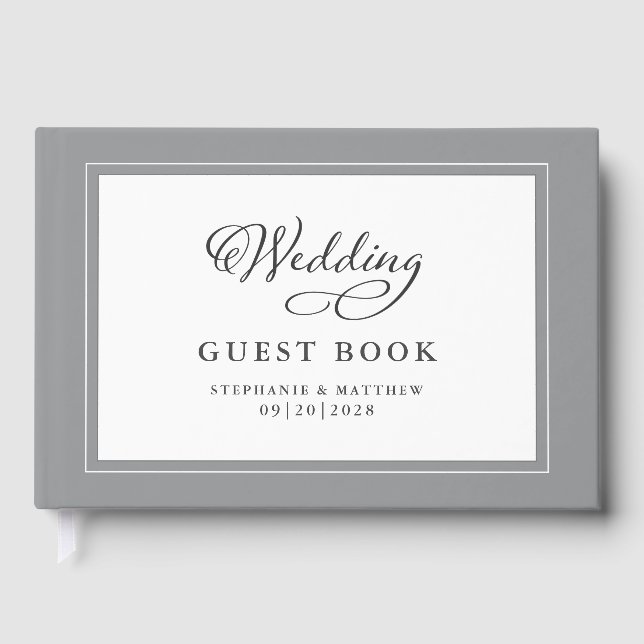 Visitas Elegante Script Livro de Visita de Casamento Cinza (Frente)