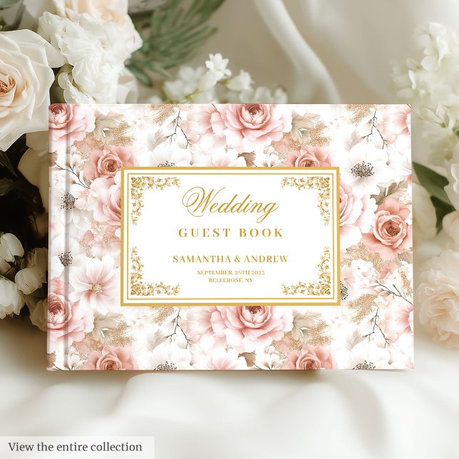 Visitas Eterno boho blush gold livro de convidados de casa (Timeless boho blush gold wedding guest book)