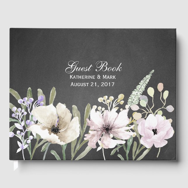 Visitas Flores no Livro Convidado de Casamento de Chalkboa (Frente)
