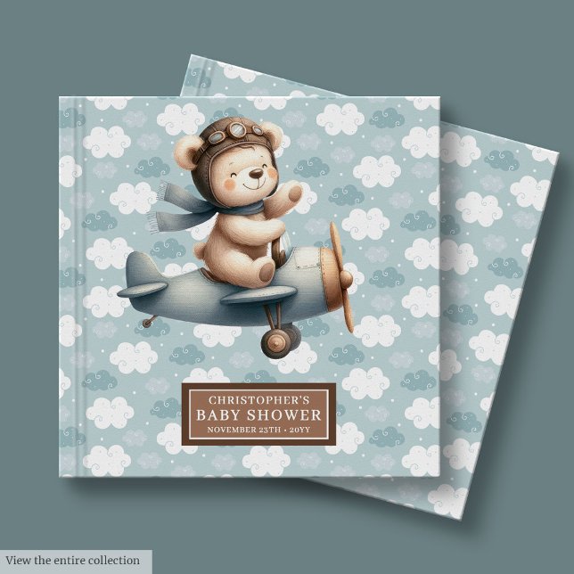 Visitas Garoto-Piloto Bonito de Chá de fraldas de Livro de (Cute Pilot Teddy Bear Guest Book Baby Shower Boy)