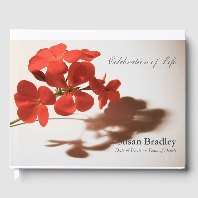 Visitas Geranium Floral Fotografia Funeral Livro de Convid (Frente)