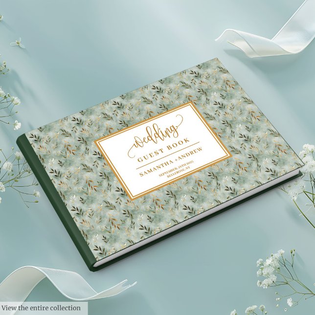 Visitas Glitter Sage Green E Dourado Livro de Convidados (Glitter Sage Green And Gold Wedding Guest Book)