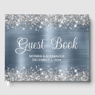 Visitas Glittery Chic Dusty Blue Foil Livro de Convidados