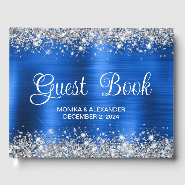 Visitas Glittery Royal Blue Foil Livro de Convidados (Frente)
