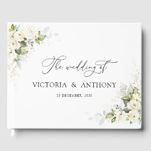 Visitas Greenery White Roses Casando Livro de Convidados