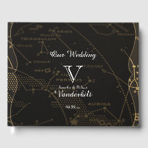 Livro Convidado de Casamento de Constelação Dourad