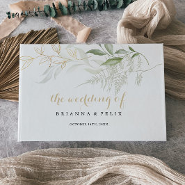 Visitas Livro Convidado de Casamento de Folhagem Verde Dou