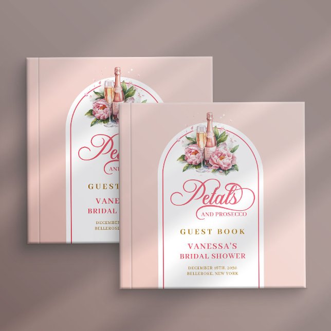 Visitas Livro de assinaturas prosecco com pétalas e rubor  (Radiant blush and gold petals prosecco sign book)
