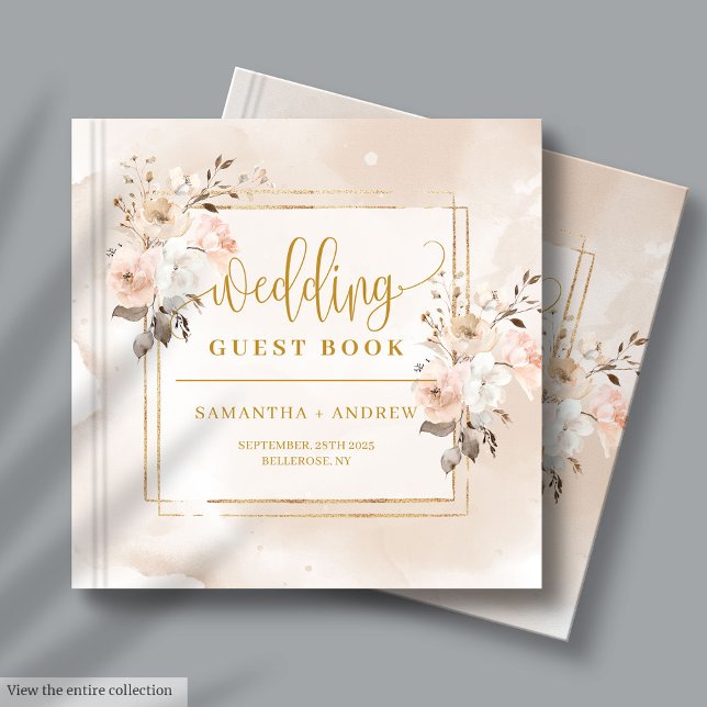 Visitas Livro de Buquês de Casamento de Boho de outono, ro (Pale Pink Autumn Boho Bouquet Wedding Guest Book)