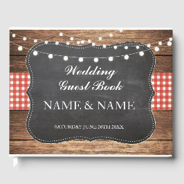 Visitas Livro de Casamento Madeira Rústica Luzes Vermelhas