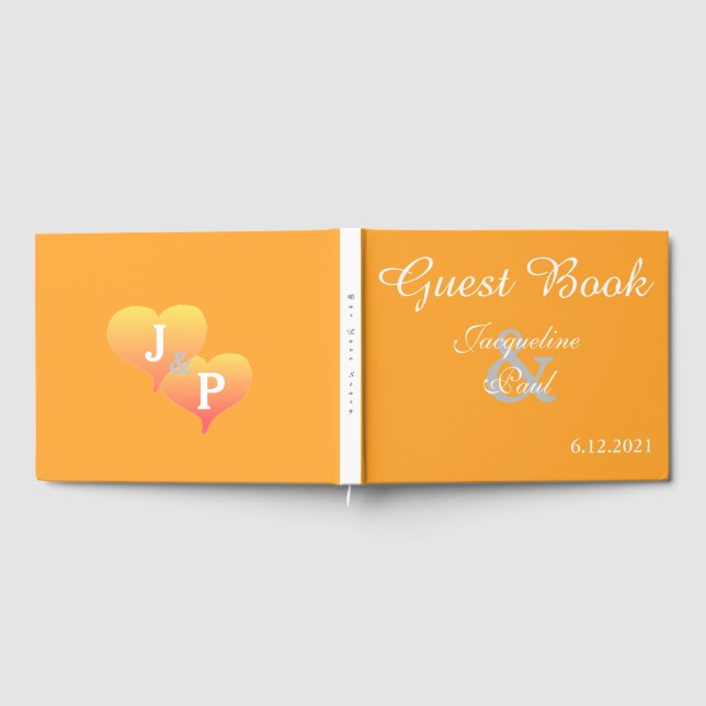 Visitas Livro de Casamento Sunset Hearts Laranja Branco (Completo)