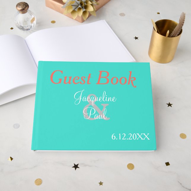 Visitas Livro de Casamento Turquesa Sunset Hearts (Frente aberta)