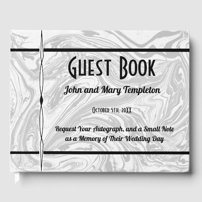 Visitas Livro de Convidado Casamento Marble Black & White (Frente)