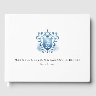 Visitas Livro de Convidado de Casamento Blue Monogrammed C