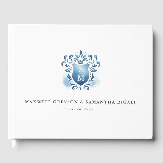 Visitas Livro de Convidado de Casamento Blue Monogrammed C (Frente)