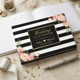 Visitas Livro de Convidado de Casamento Floral de Stripes 