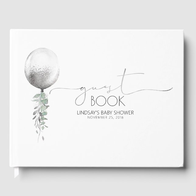 Visitas Livro de Convidado do Chá de fraldas Silver Balloo (Frente)