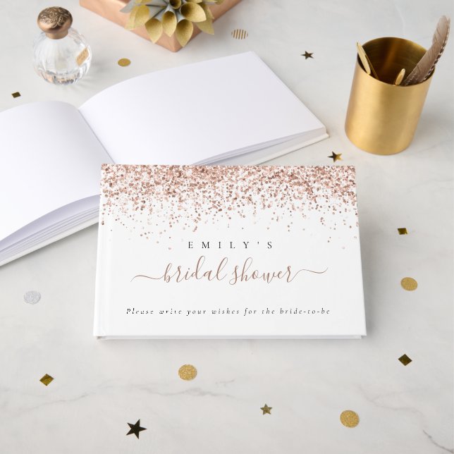 Visitas Livro de Convidado do Chá de panela Glitter Dusty  (Frente aberta)