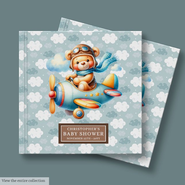 Visitas Livro de Convidado do Piloto de Urso de Teddy Ador (Adorable Teddy Bear Pilot Baby Shower Guest Book Custom)