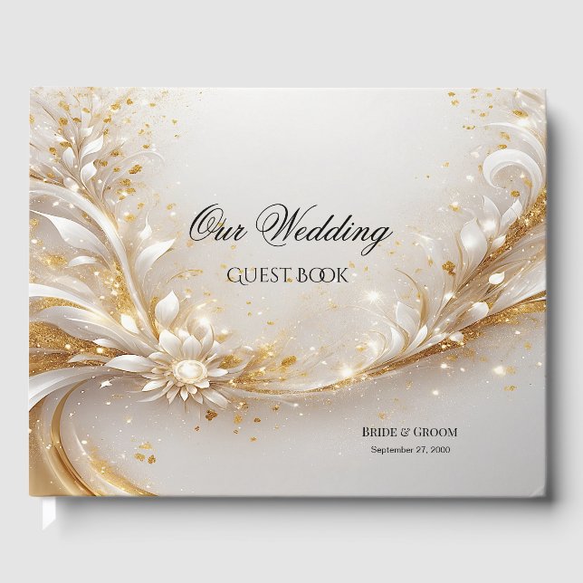 Visitas Livro de Convidado Dourado Branco (Frente)