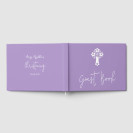 Visitas Livro de Convidado Floral Cross Christening Lilac