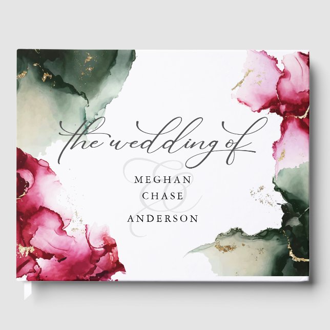 Visitas Livro de Convidados Bold Crimson e Sage Green Wate (Frente)