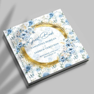 Visitas Livro de Convidados Clássico Azul Dourado de Casam