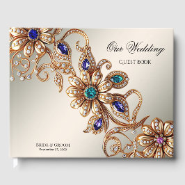 Visitas Livro de Convidados das Flores de Joias Douradas E